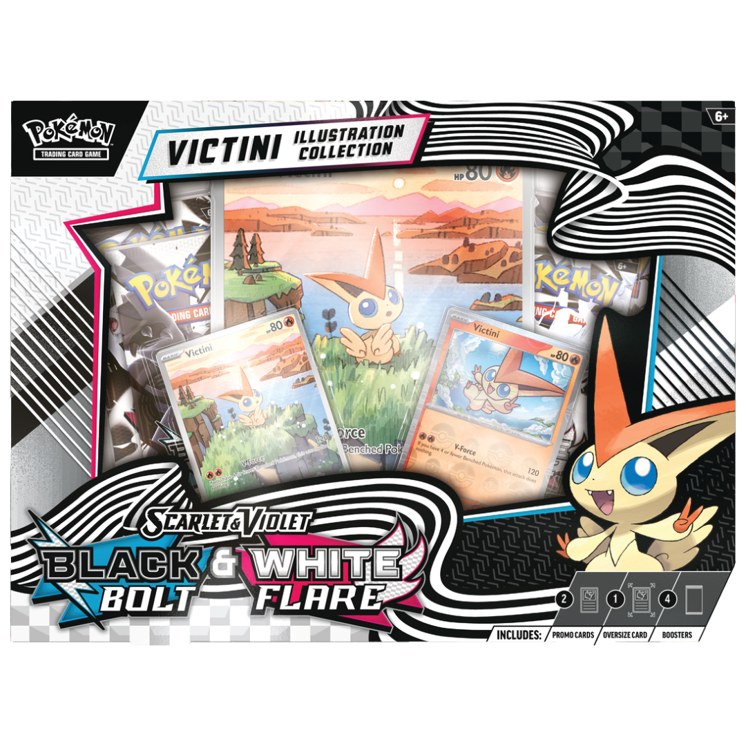 Unova Victini Illustration Collection box with two Victini promo cards and four booster packs
