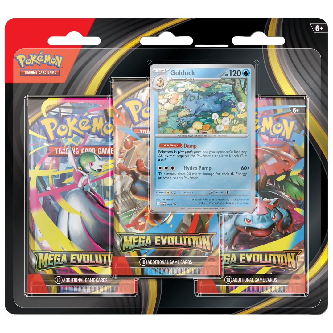 Pokémon Mega Evolution 3 Pack Blister with 3 boosters and foil promo card Golduck