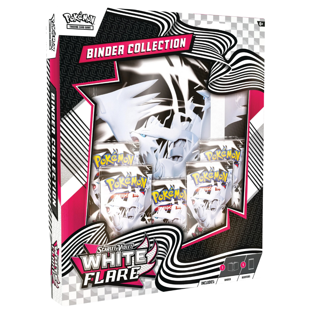 Pokemon White Flare Binder Collection with 9-pocket binder and five booster packs