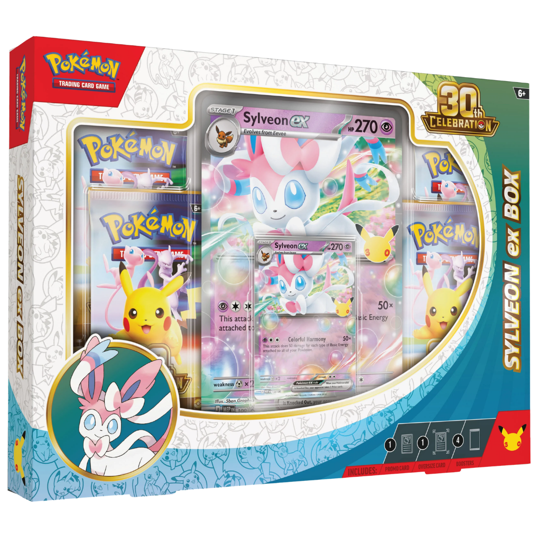 Pokemon 30th Celebration ex Box with Sylveon ex promo, oversize card and four booster packs