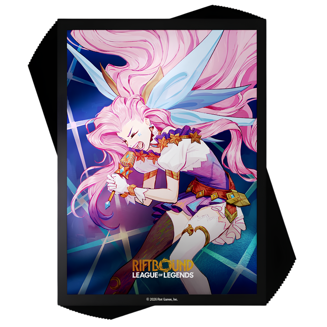 Riftbound Radiance Seraphine art sleeves featuring colorful Champion artwork and the League of Legends logo.