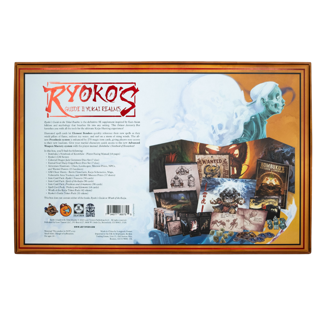 Ryoko's Guide To The Yokai Realms Deluxe Box with dice tokens cards handouts and GM screen