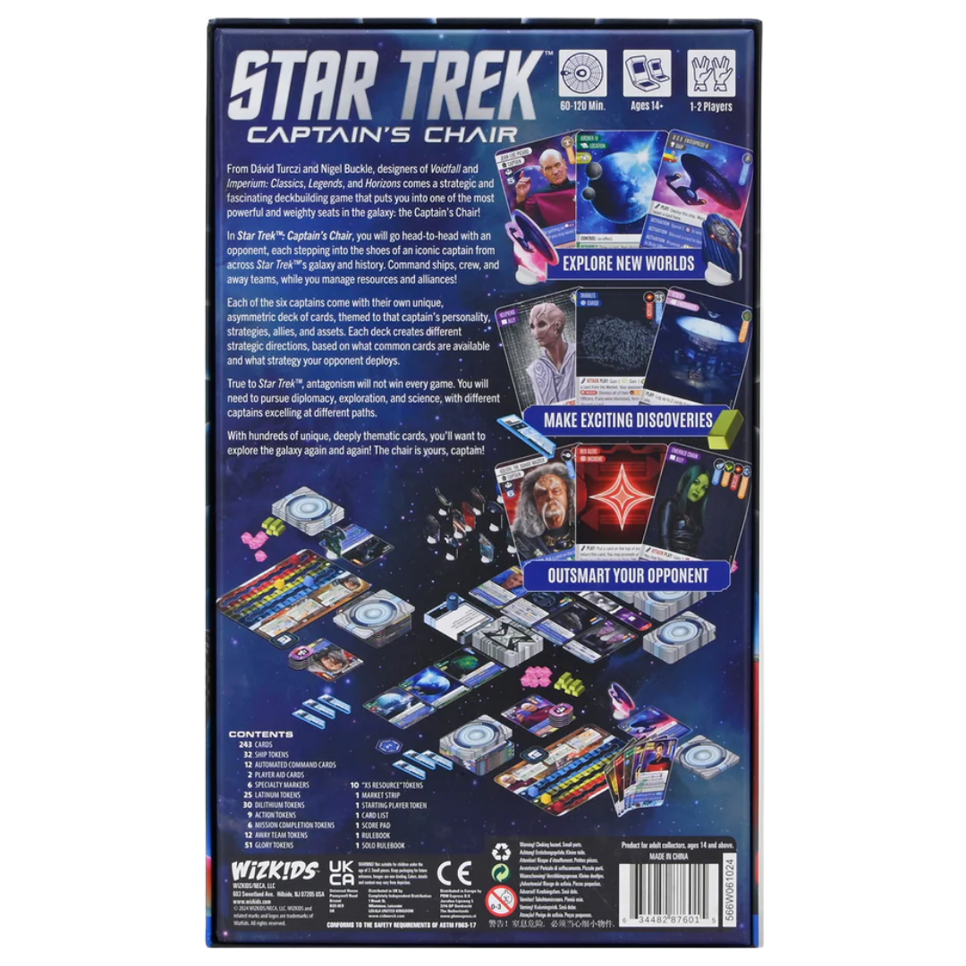 Star Trek Captain's Chair deck building game with ships captains cards and solo gameplay