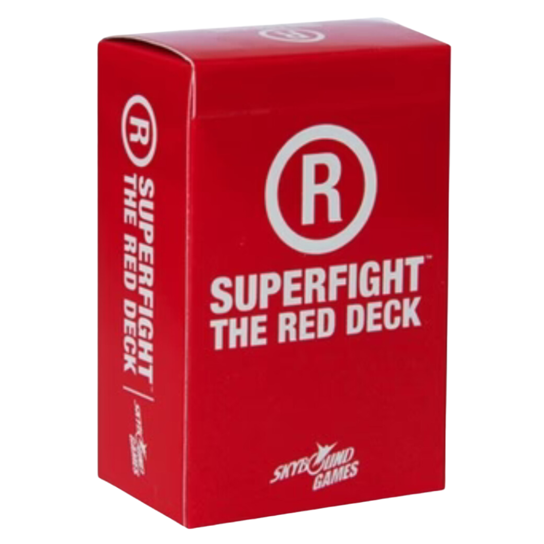 Superfight Red Deck Adult expansion pack featuring 100 hilarious and inappropriate cards for outrageous and unpredictable gameplay.