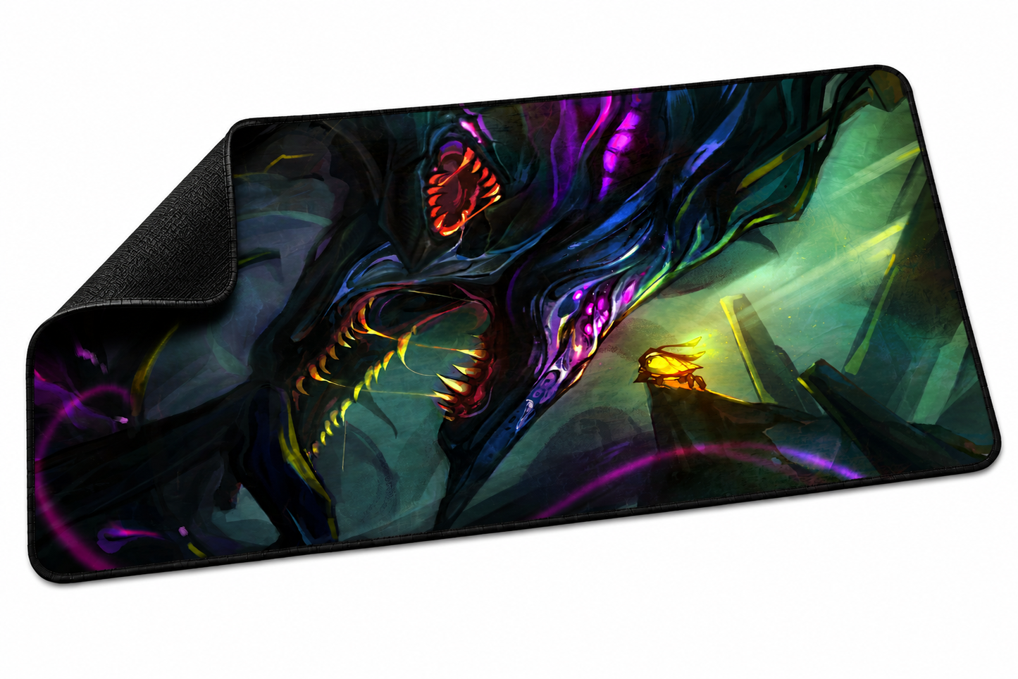 TRUEPLAY Worldbreaker premium full-art TCG playmat with stitched edges and dark fantasy artwork2