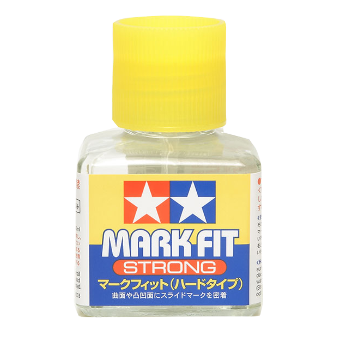 Tamiya Mark Fit decal solution bottle, 40 ml, with built-in brush for conforming decals to curved surfaces
