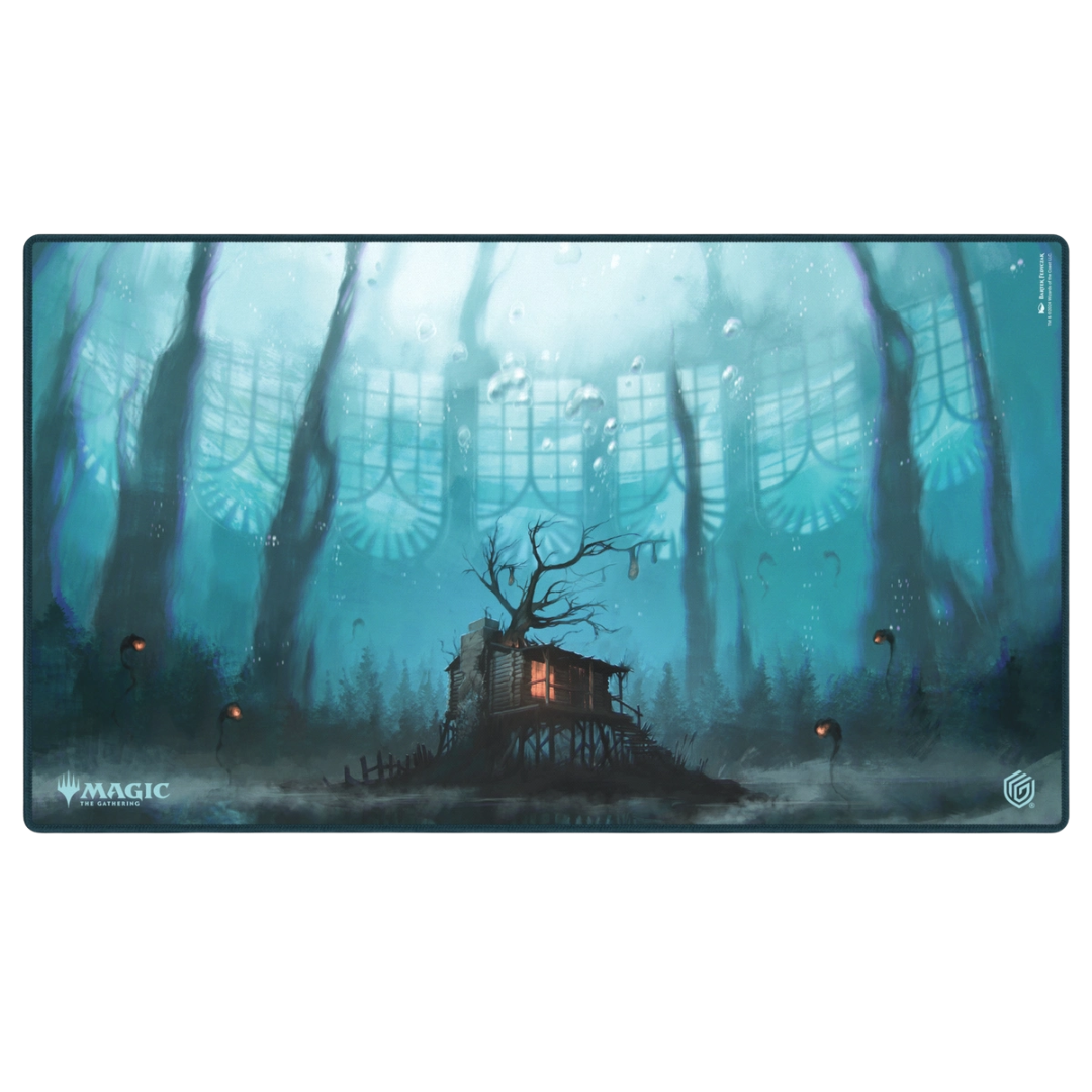 Ultimate Guard MTG Duskmourn V2 Lakeside Shack playmat, premium gaming surface with eerie lakeside shack artwork for Magic: The Gathering players.