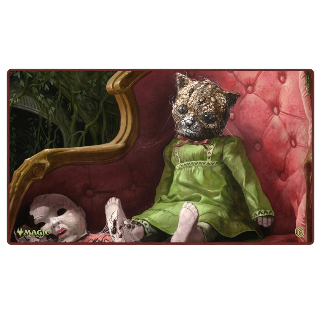 Ultimate Guard MTG Duskmourn V4 Twitching Doll playmat, premium gaming surface with chilling Twitching Doll artwork for Magic: The Gathering players.