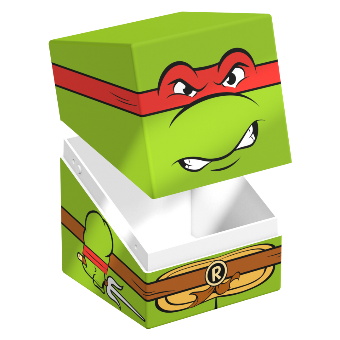 Ultimate Guard Squaroes 100+ deck box featuring TMNT Raphael design, durable card storage box for collectors and players.