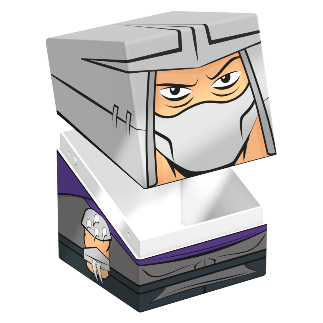 Ultimate Guard Squaroes 100+ deck box featuring TMNT Shredder design, durable card storage box for collectors and players