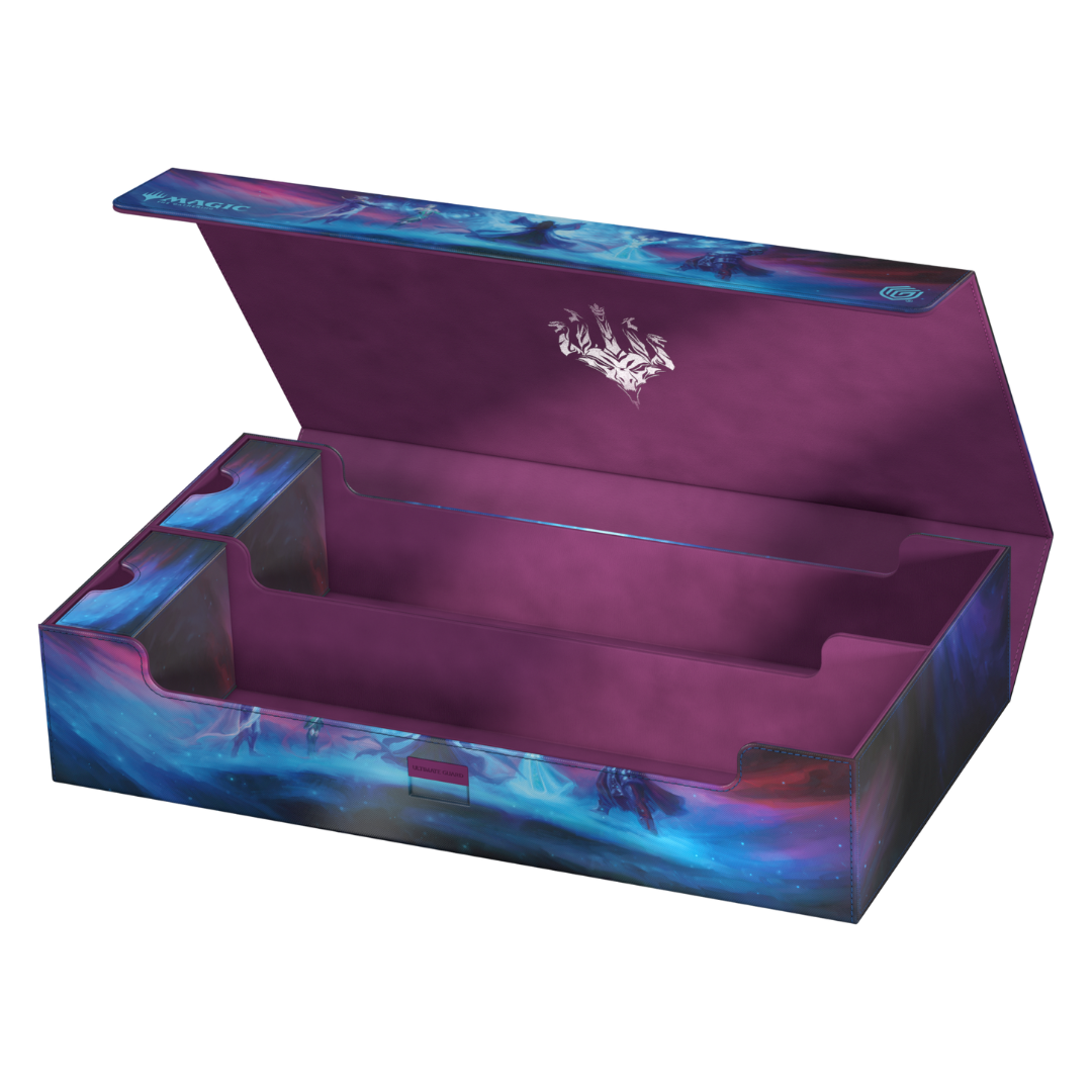 Ultimate Guard Omnihive 1000+ MTG - Tarkir Dragonstorm deck box, showcasing dynamic dragon-themed artwork, spacious modular storage, and a reliable magnetic closure for extensive card collections.