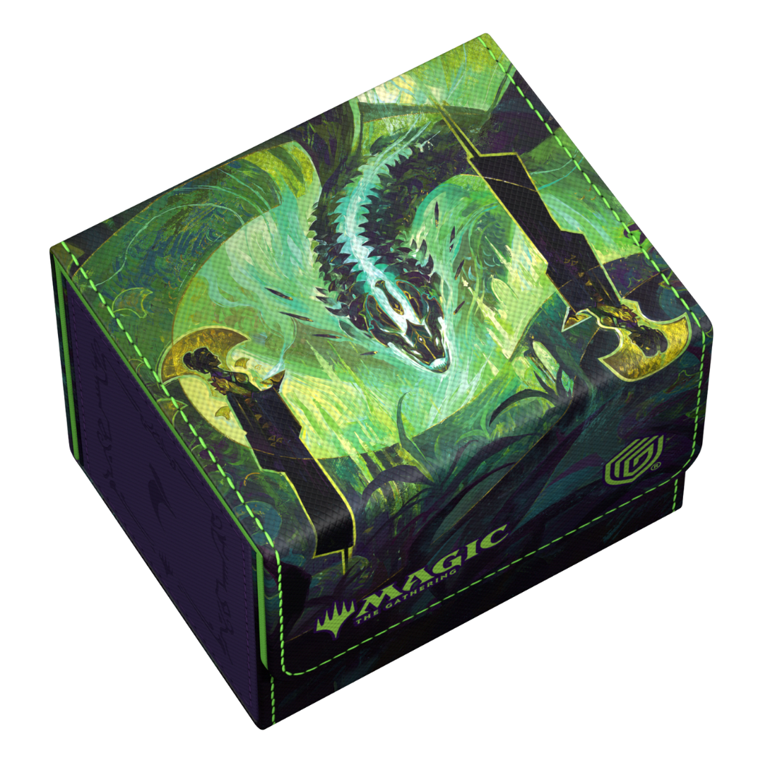 Ultimate Guard Sidewinder 100+ - Tarkir Dragonstorm - V2 deck box, showcasing reinforced corners, secure magnetic closure, and vibrant dragon-inspired artwork for card storage.