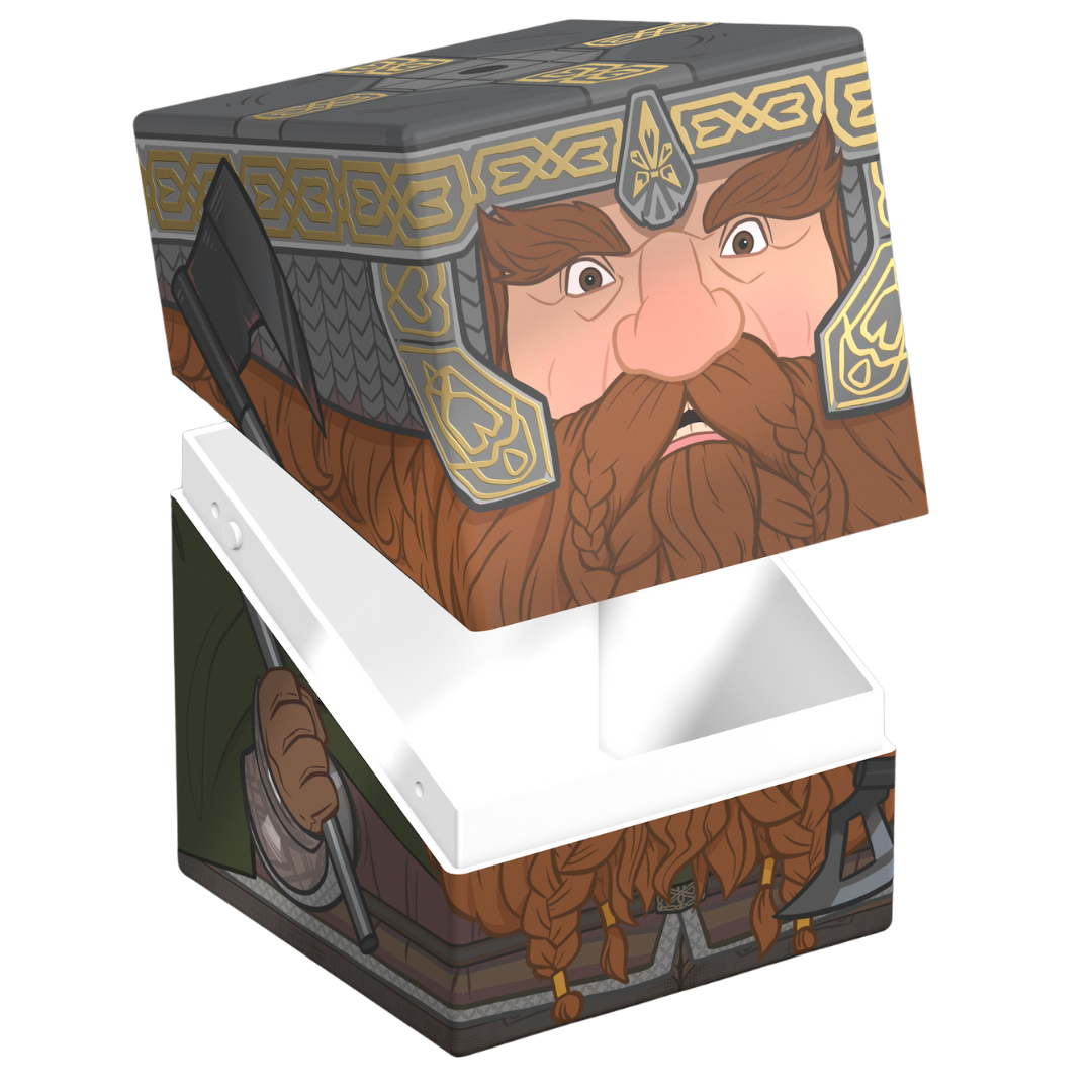 Ultimate Guard Squaroes 100+ deck box, Gimli artwork, holds 100 double-sleeved standard cards, magnetic closure, stackable construction