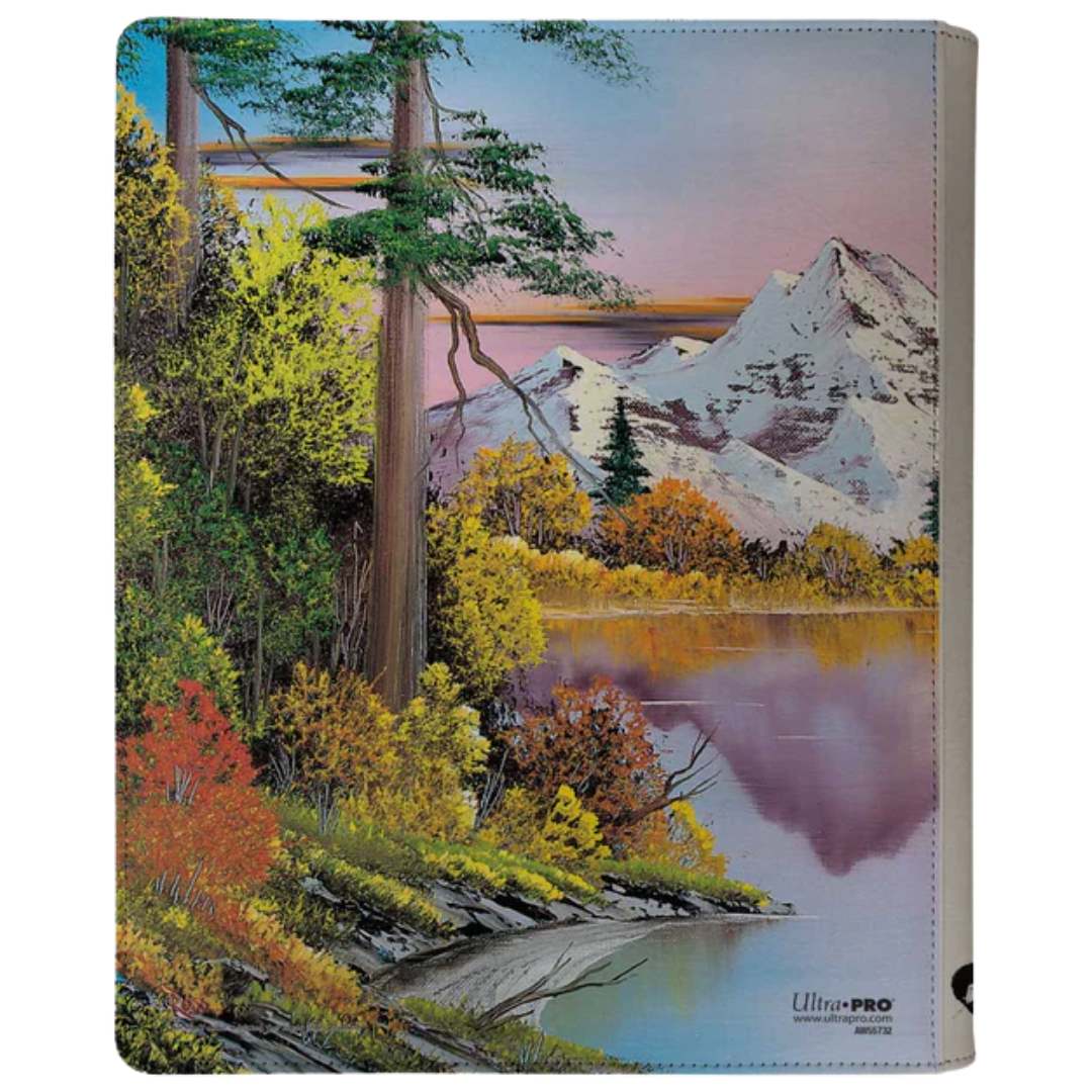 Ultra Pro 9-Pocket Zip Binder featuring Bob Ross Mighty Mountain Lake artwork with padded cover and zip closure for 360 card protection