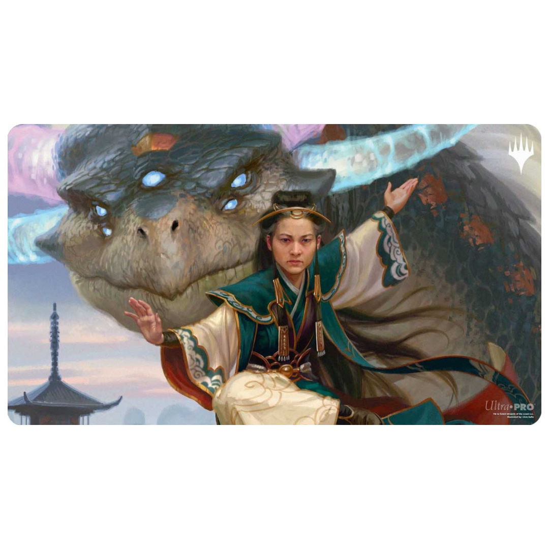 Magic: The Gathering Return to Tarkir Q2 2025 Playmat featuring exclusive artwork, soft fabric top, non-slip rubber backing, and oversized dimensions.