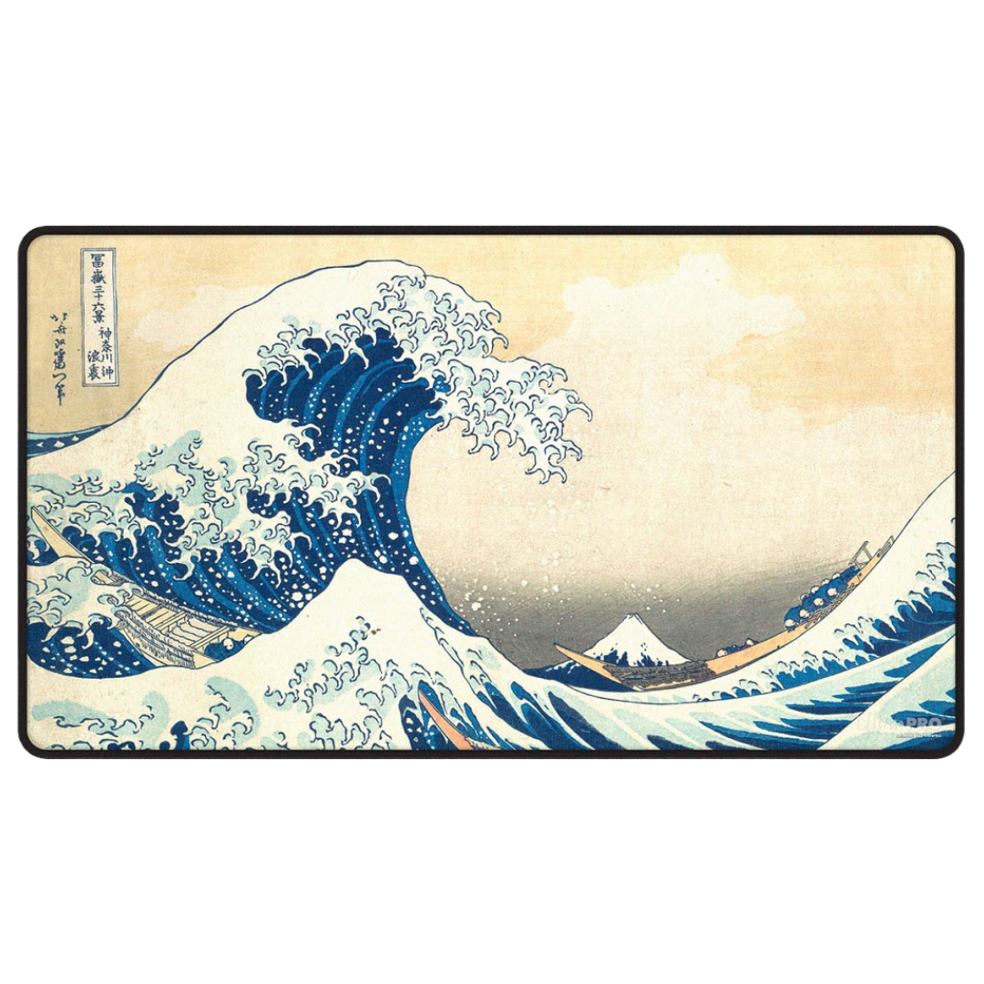 Ultra Pro Playmat The Great Wave off Kanagawa Black Stitched, premium card game mat featuring classic Japanese artwork with stitched edges and non-slip base.