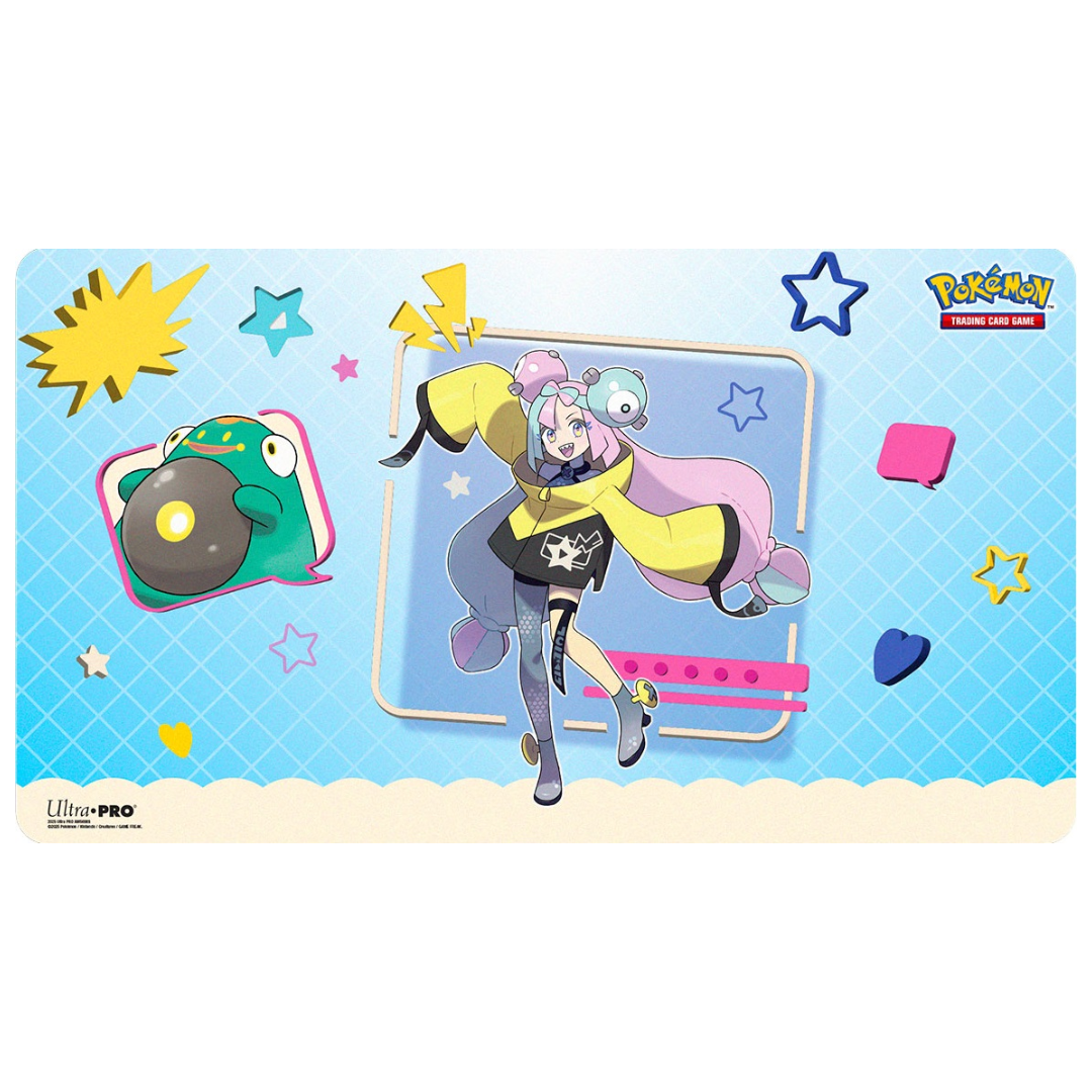 Ultra Pro Pokémon Iono and Bellibolt playmat, colorful TCG mat with soft surface and non-slip backing for card protection and themed gameplay.