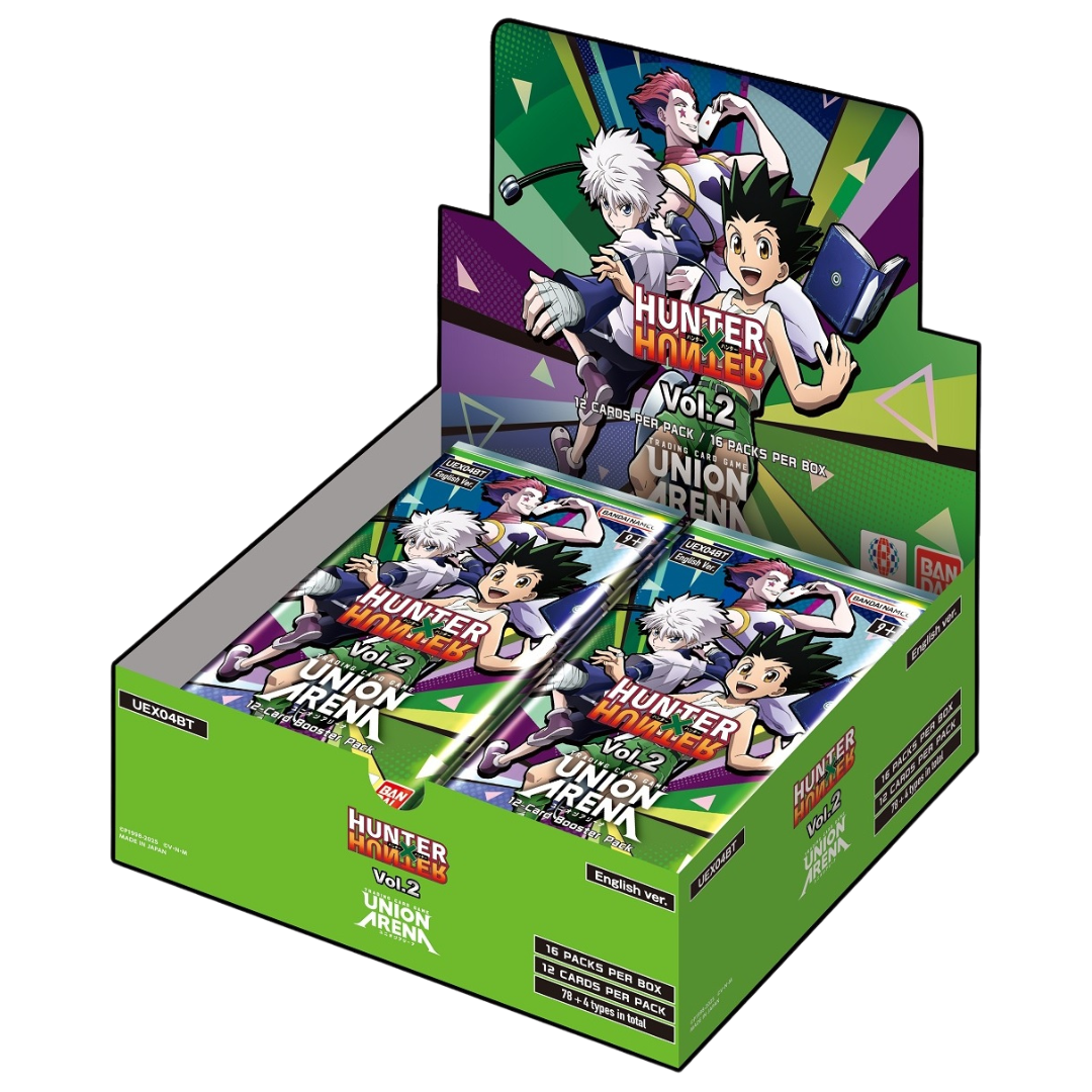 Union Arena Hunter X Hunter Volume 2 Booster Display box with 16 packs featuring Gon and Killua