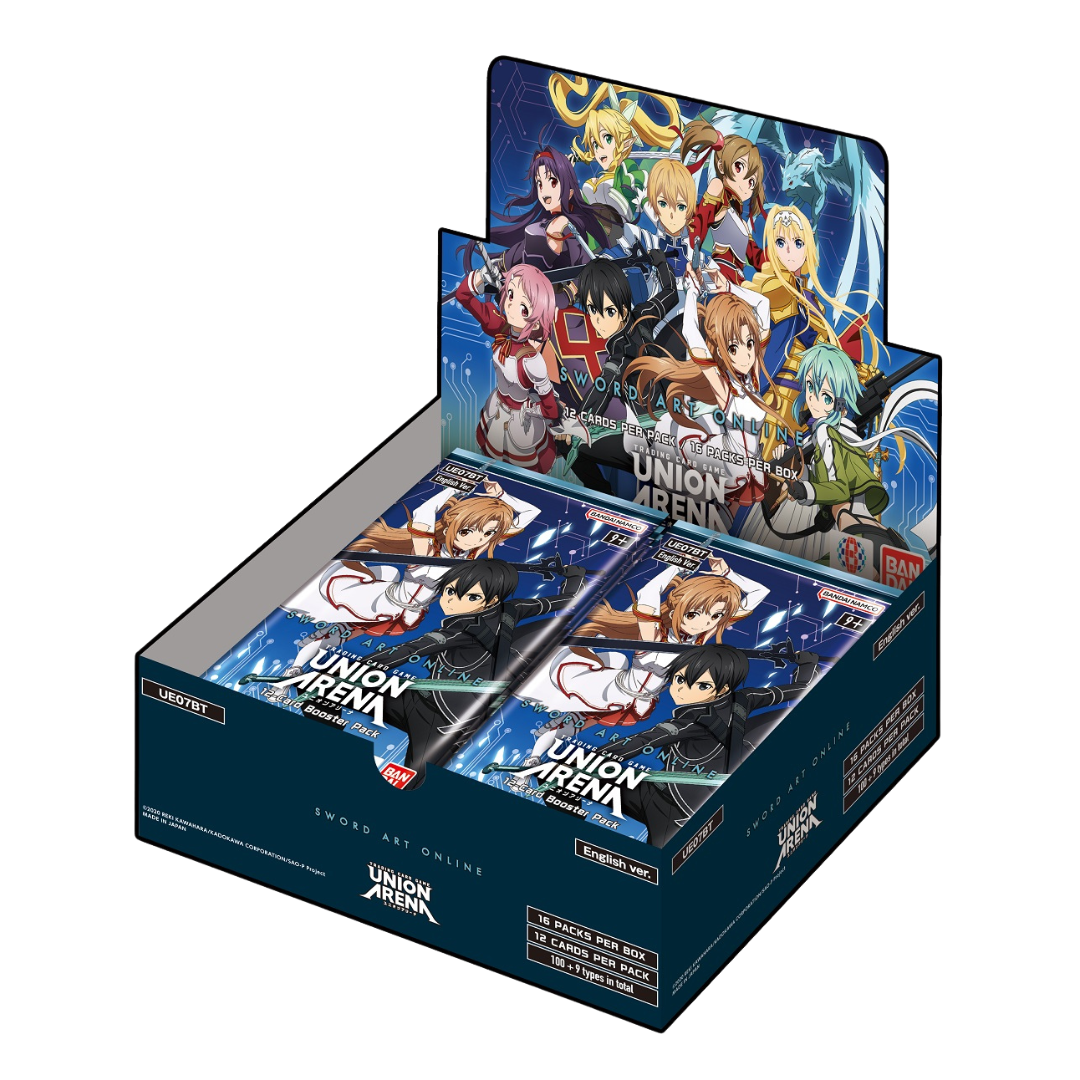 Union Arena Sword Art Online Booster Open Display, trading card game box featuring iconic SAO characters for collectors and competitive Union Arena players.