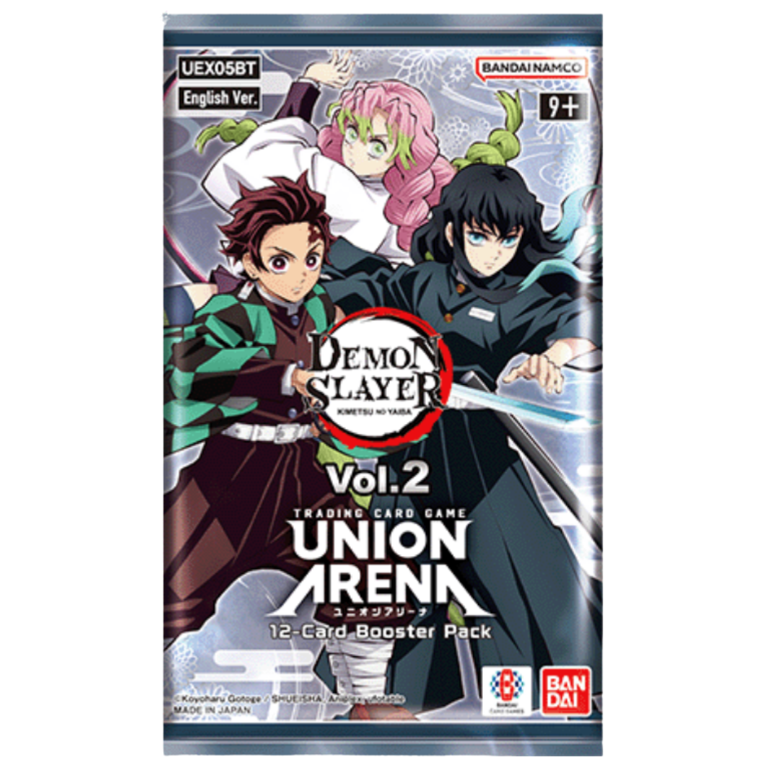 Union Arena Demon Slayer Volume 2 booster display box with character artwork and 16 English version packs