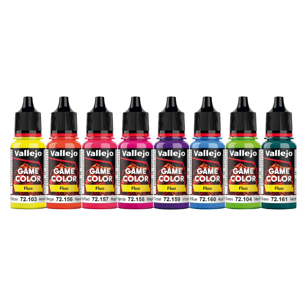 Vallejo Game Color Fluorescent Color Set of 8 acrylic paints for glowing miniature and model effects