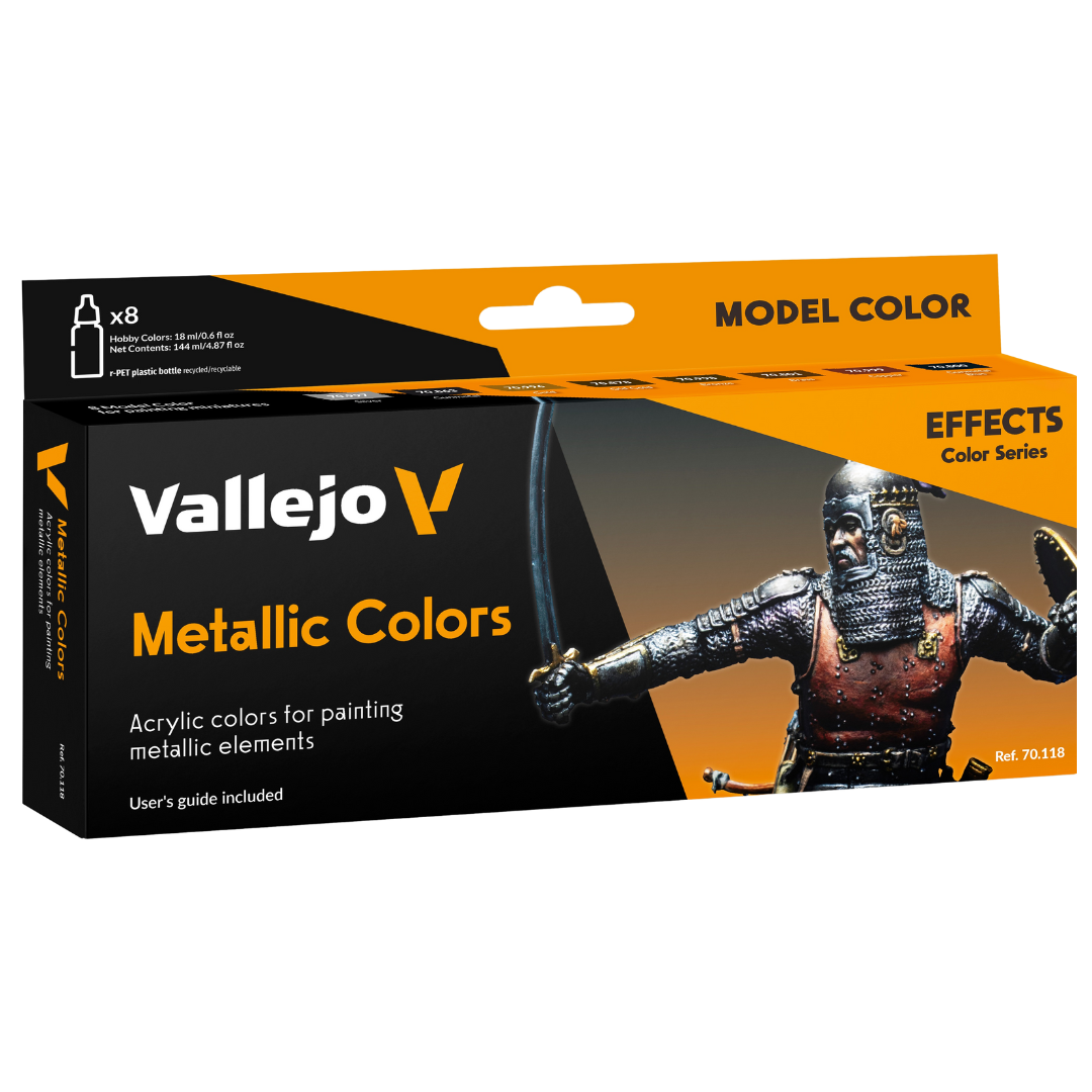 Vallejo Model Color Metallic Paint Set – 8 Bottle Acrylic Paint Collection for Miniatures and Scale Models