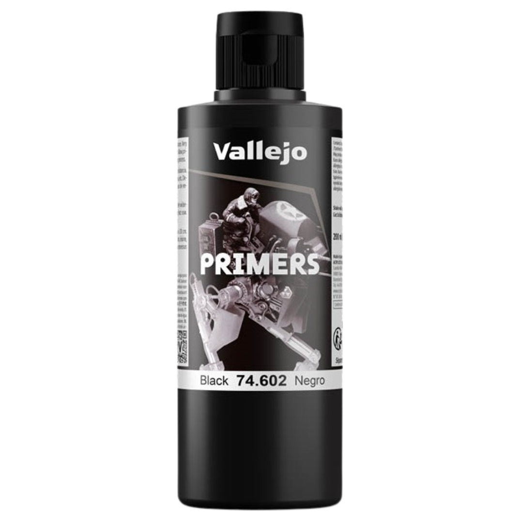 Vallejo Surface Primer Black 200ml bottle for miniature and model painting.