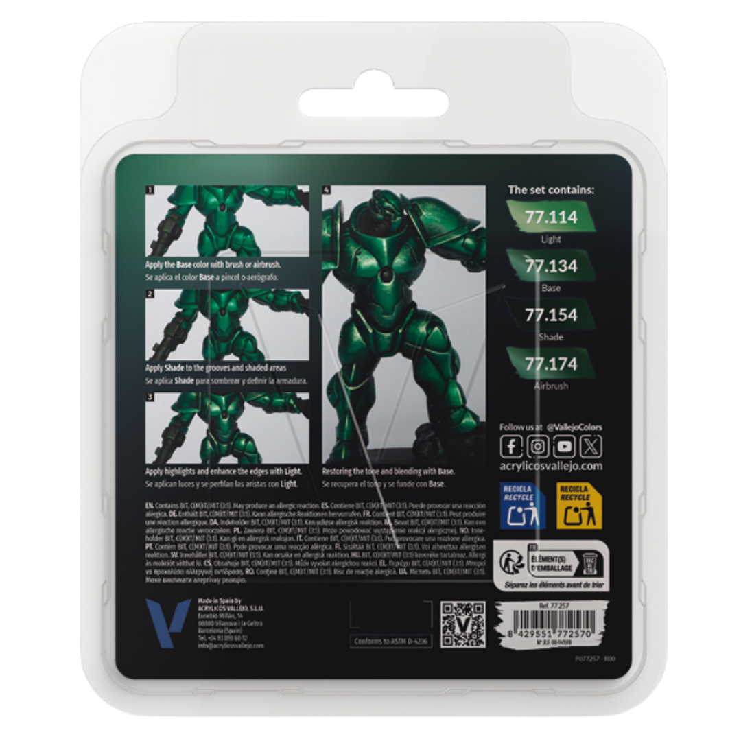 Vallejo True Metallic Metal Dusken Green paint set of four for miniature and model painting