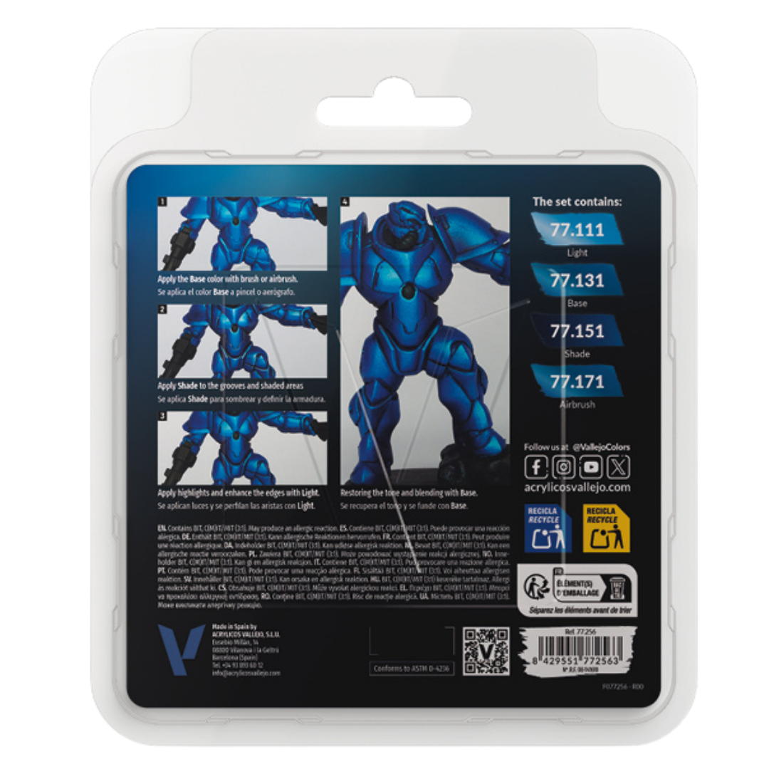 Vallejo True Metallic Metal Sapphire Blue paint set of four for miniature and model painting