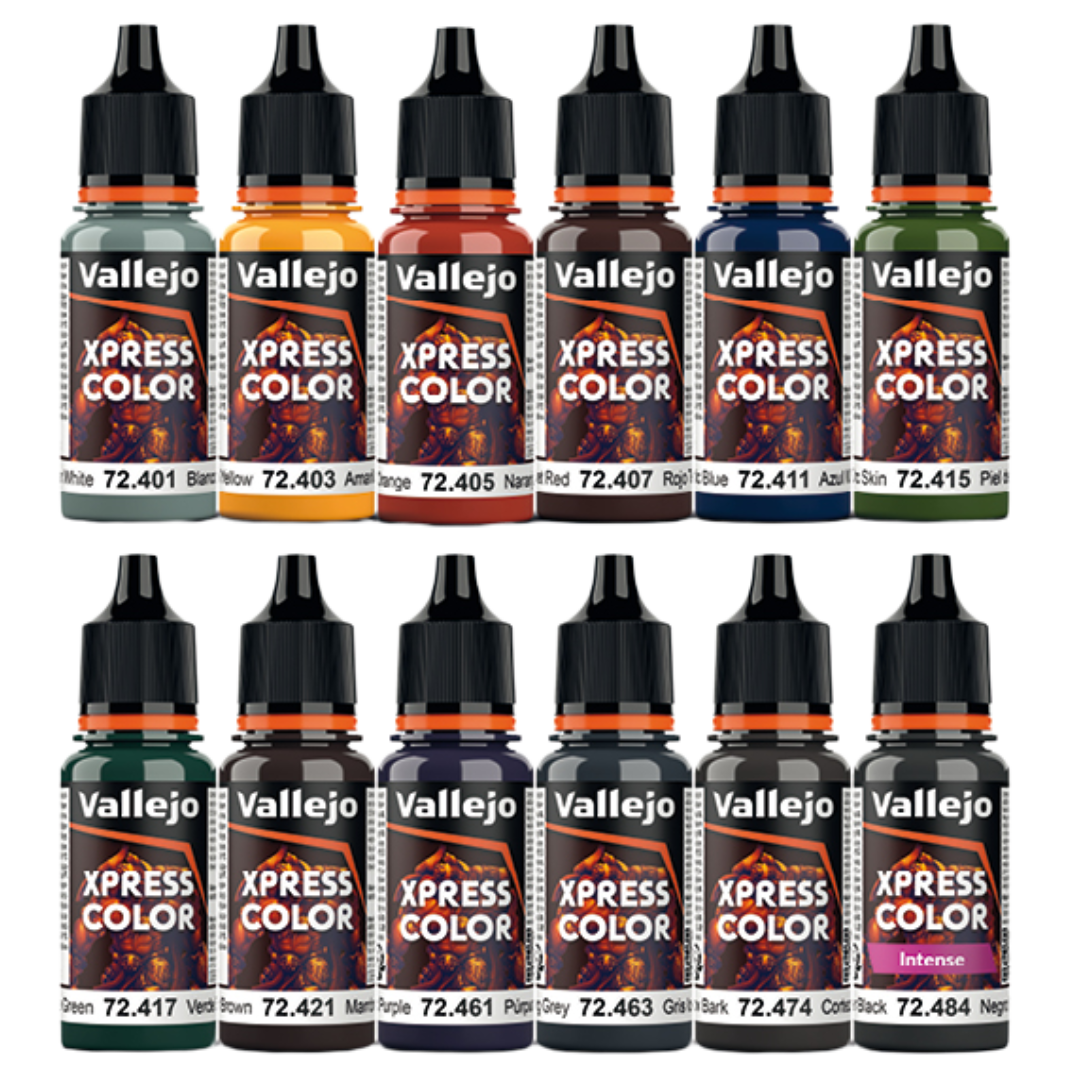 Vallejo Xpress Color Starter Set of 16 with paints, brush, and primed miniature