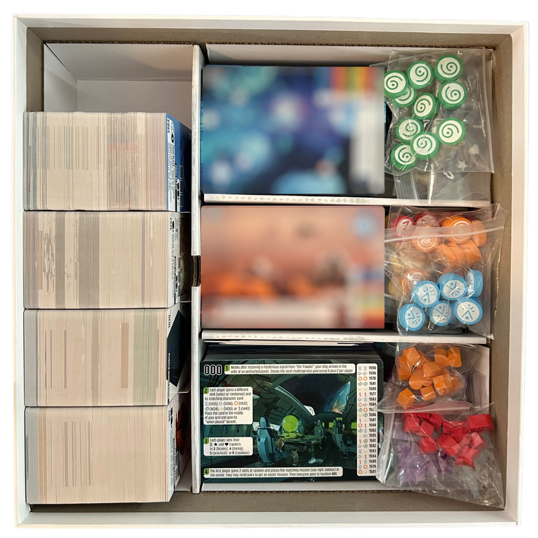 Vantage location and discovery cards for play, cooperative table setup