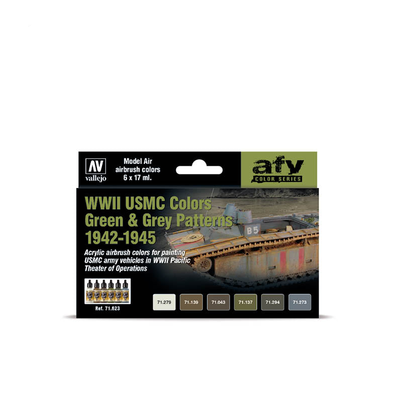 Vallejo - AFV Color Series - WWII USMC Green & Grey Patterns - Set of 6