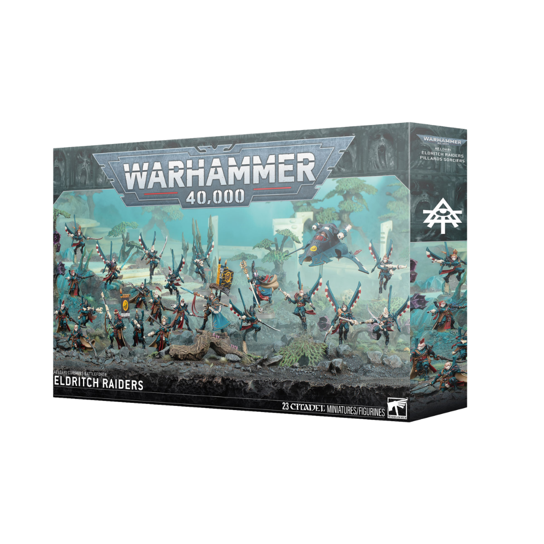 Warhammer 40,000 Aeldari Eldritch Raiders Battleforce box with Prince Yriel and Corsair miniatures