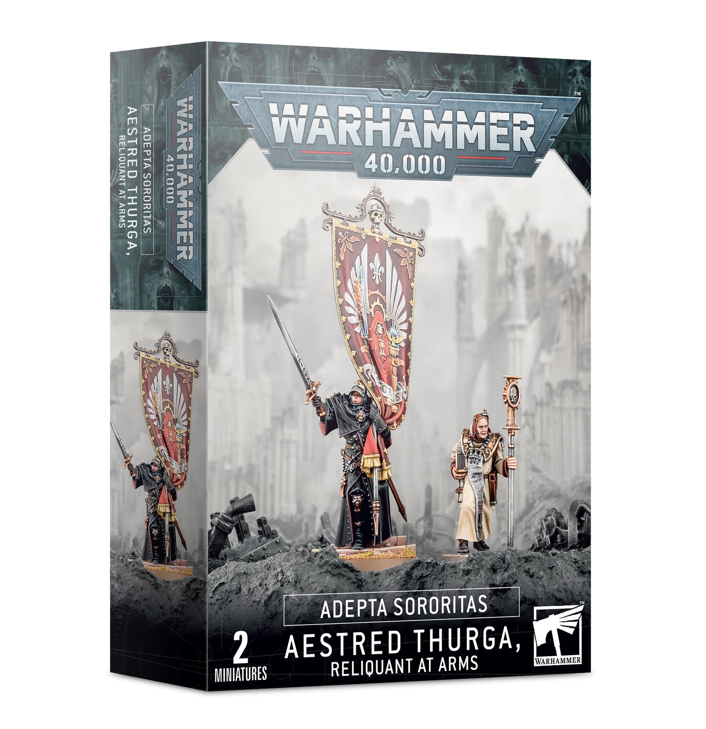 Warhammer 40,000 Aestred Thurga & Agathae Dolan miniatures with detailed sculpting and optional helmet for Aestred Thurga.