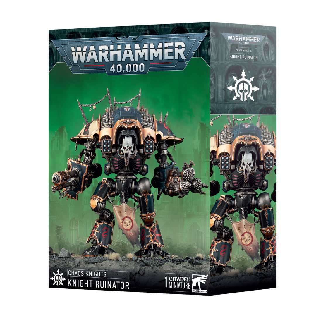 Warhammer 40K Chaos Knights Knight Ruinator plastic model kit with ranged weapon options and corrupted armor design
