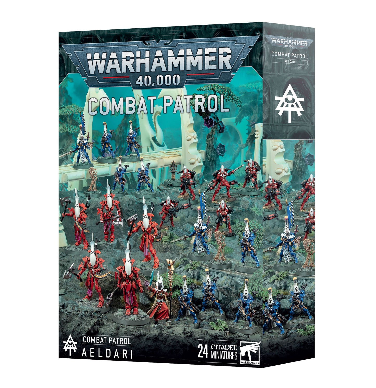 Warhammer 40K Combat Patrol Aeldari box set featuring elite warriors, vehicles, and psykers for fast, tactical gameplay.
