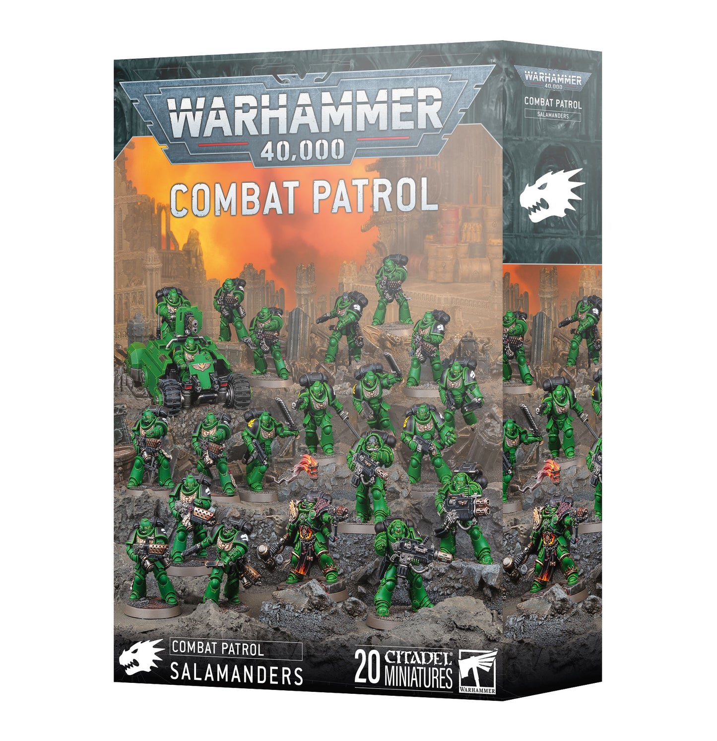 Combat Patrol Salamanders box with Adrax Agatone, Invader ATV, Eradicators, Assault Intercessors, and Infernus Marines