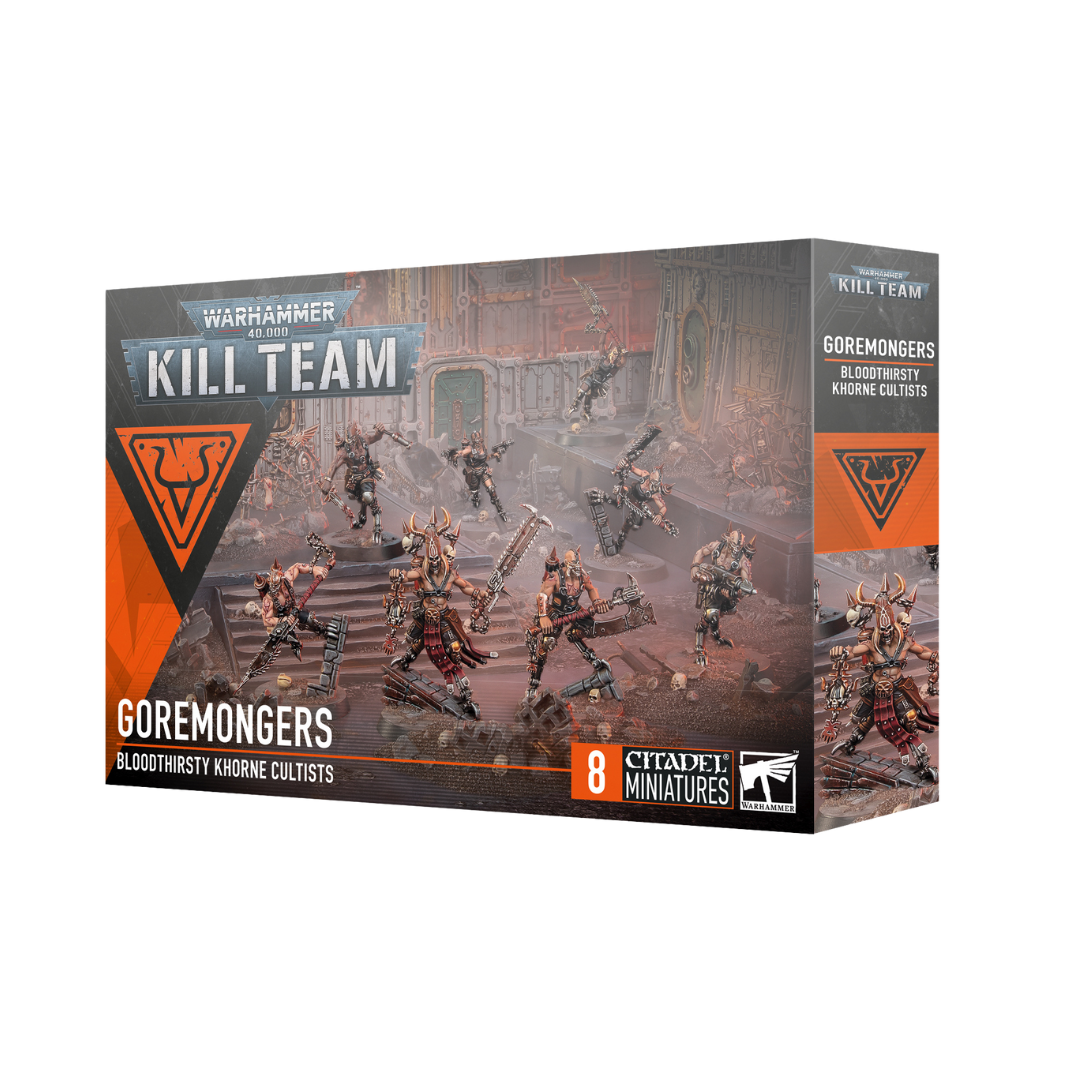 Warhammer 40k Kill Team Goremongers squad miniature set featuring chaos chain-axe warriors with gore detail for tabletop combat