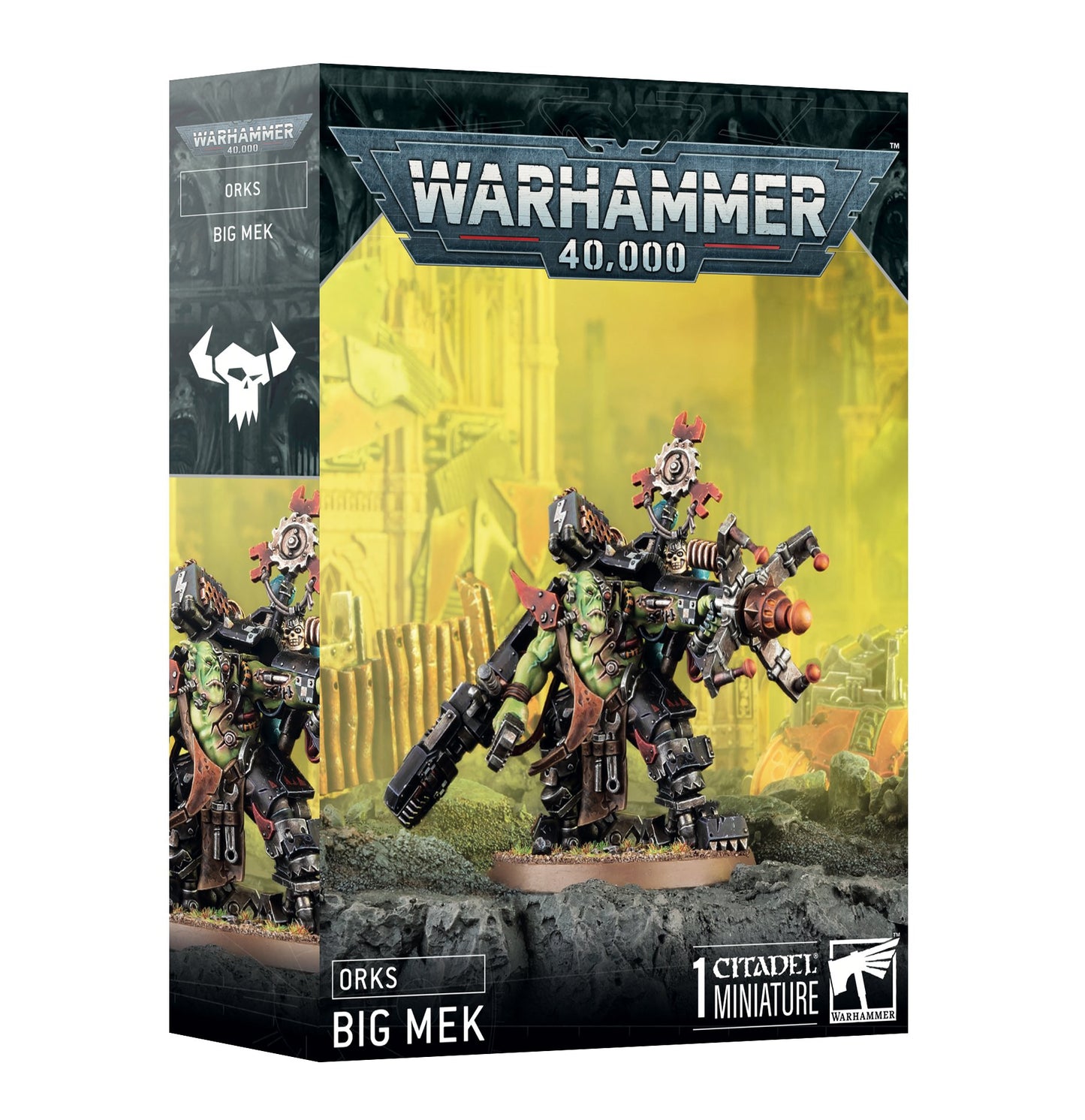 Ork Big Mek with teleporting shokk-boosta harness and customizable weapon options, perfect for Ork armies.