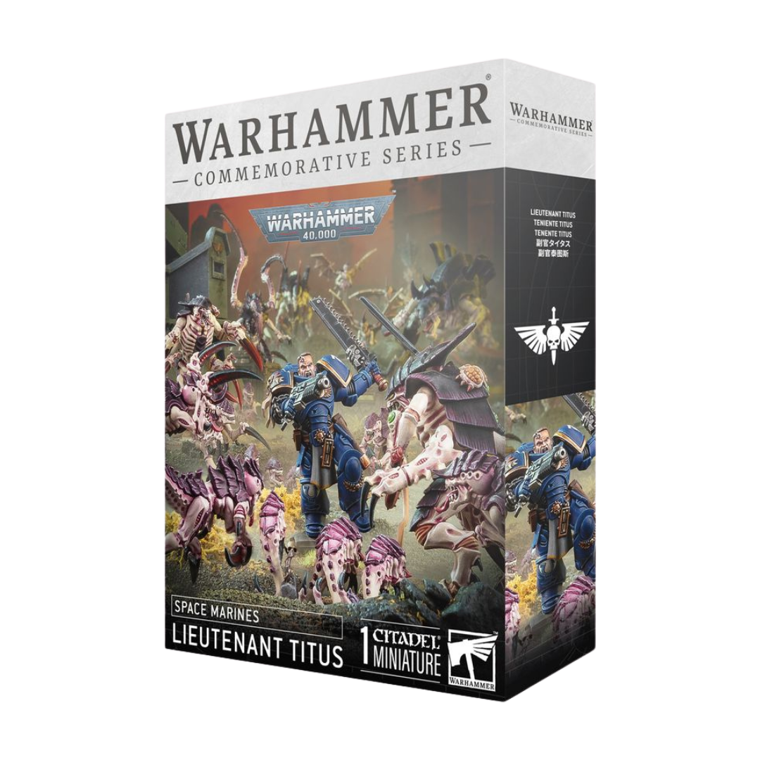 Warhammer 40k Space Marines Commemorative Series Lieutenant Titus Ultramarines miniature model detailed plastic kit official Games Workshop exclusive.
