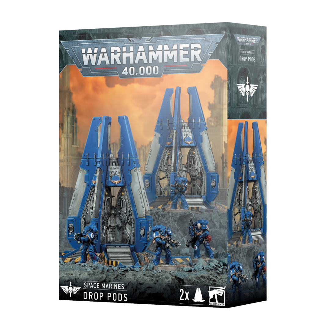 New Space Marine Drop Pods plastic kit with open doors and impact debris