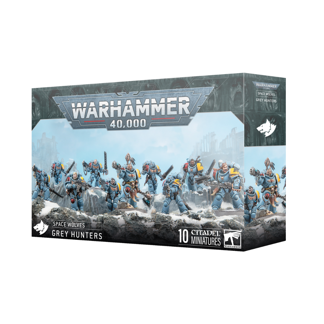 Warhammer 40k Space Wolves Grey Hunters new plastic kit with boltguns and themed accessories