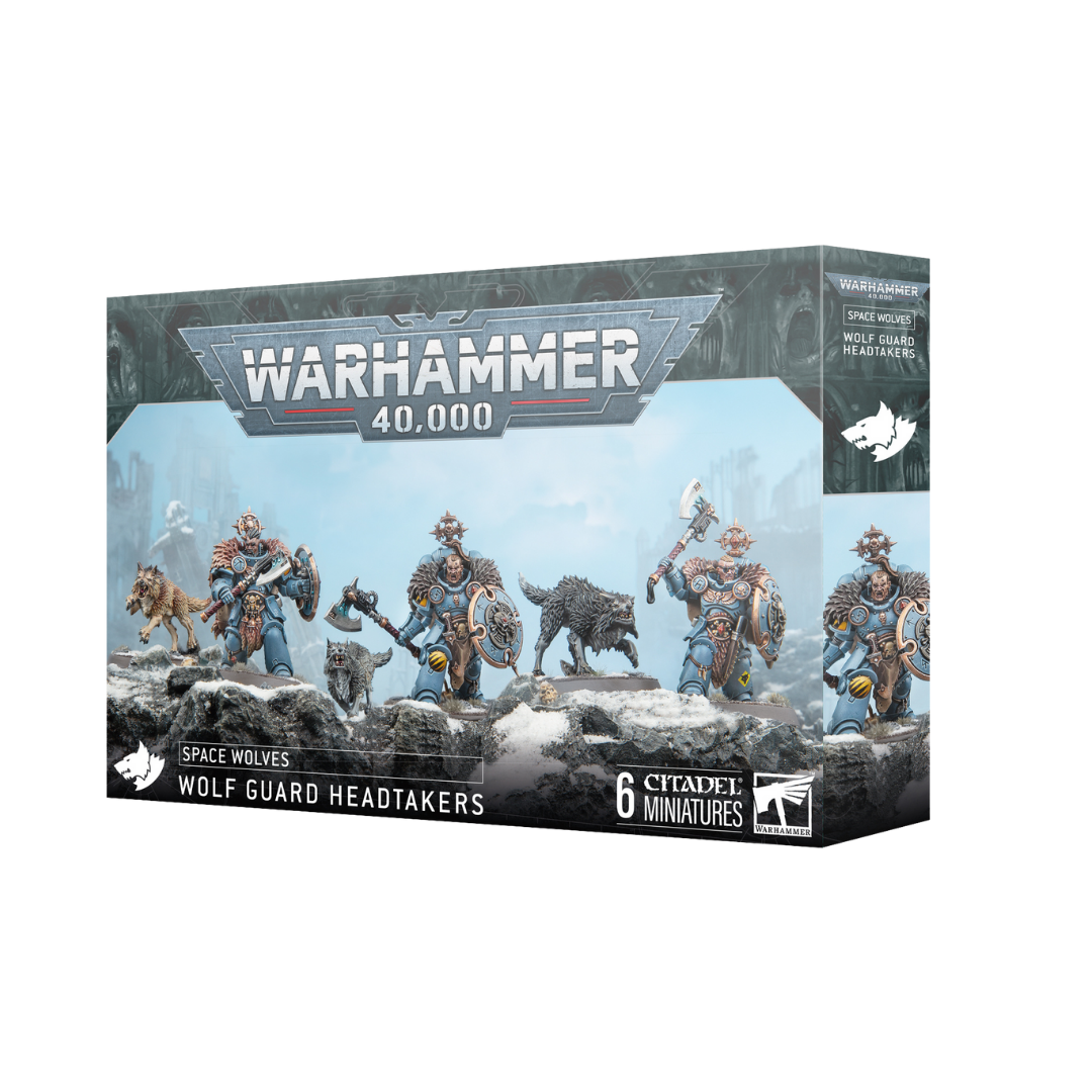 Space Wolves Wolf Guard Headtakers kit: 3 models, 3 wolves, 65 parts, decal sheet
