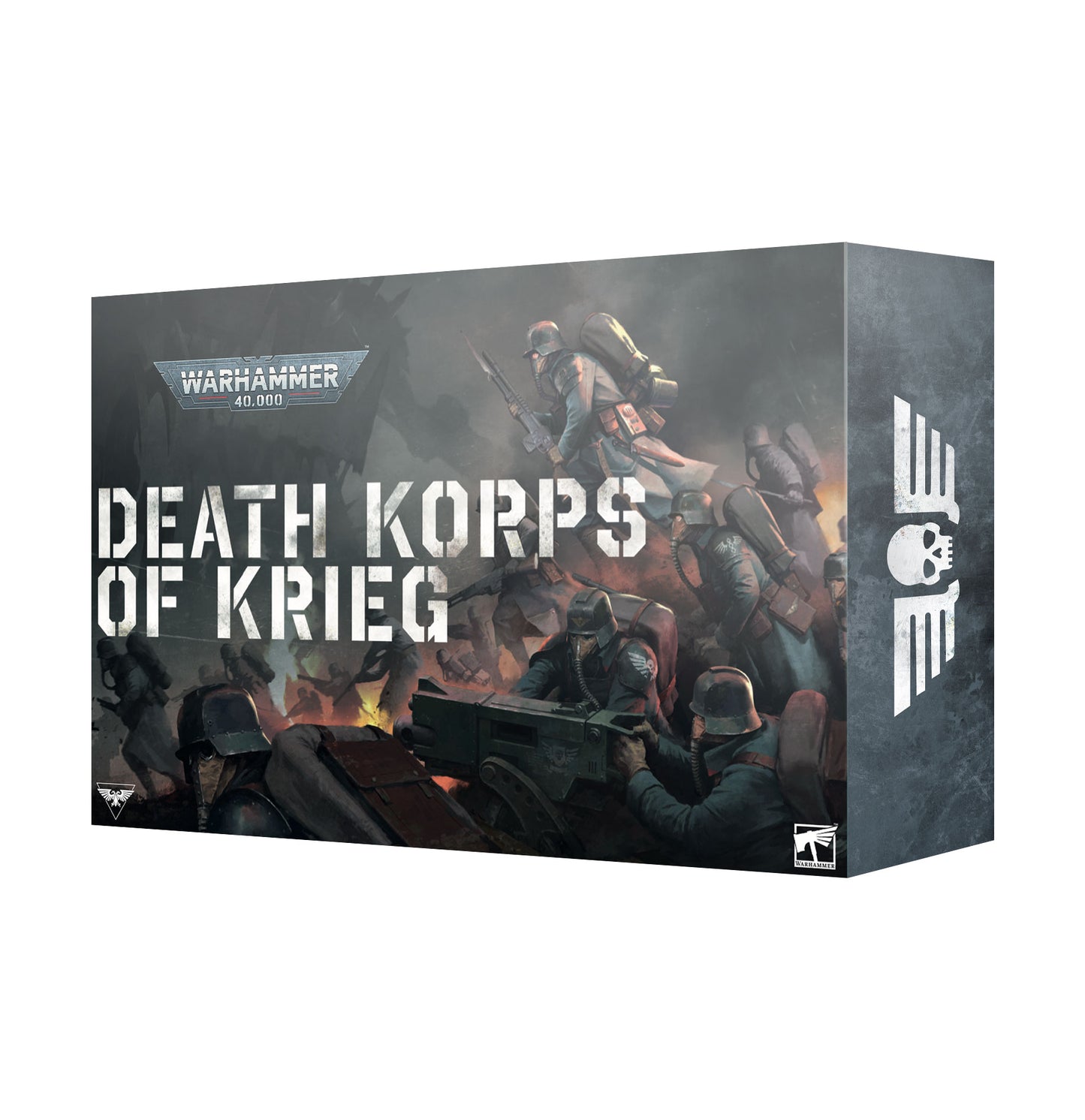 Warhammer 40k Astra Militarum Death Korps of Krieg Army Set featuring detailed miniatures, limited-edition codex, and datacards for tabletop gaming.