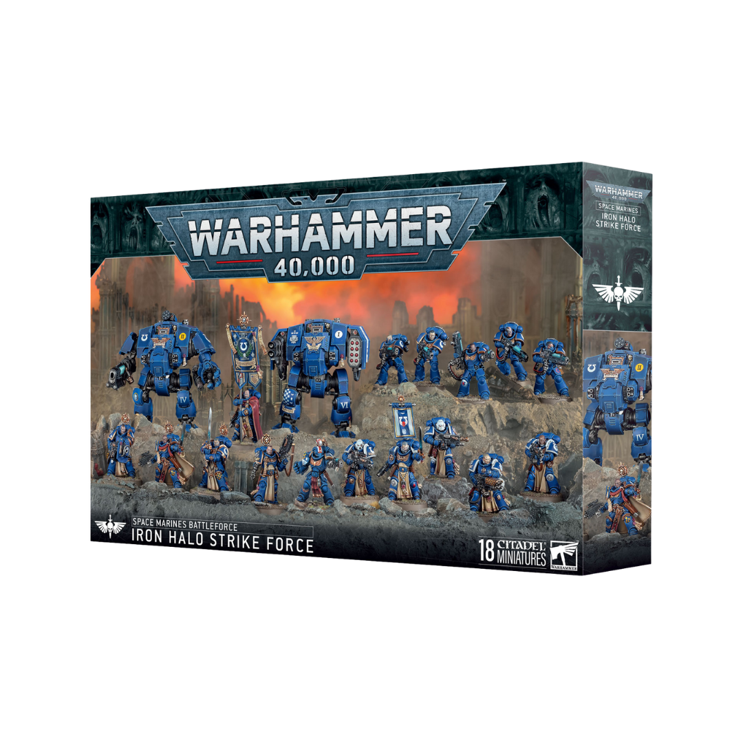 Box art of the Warhammer 40k Space Marines Iron Halo Strike Force Battleforce