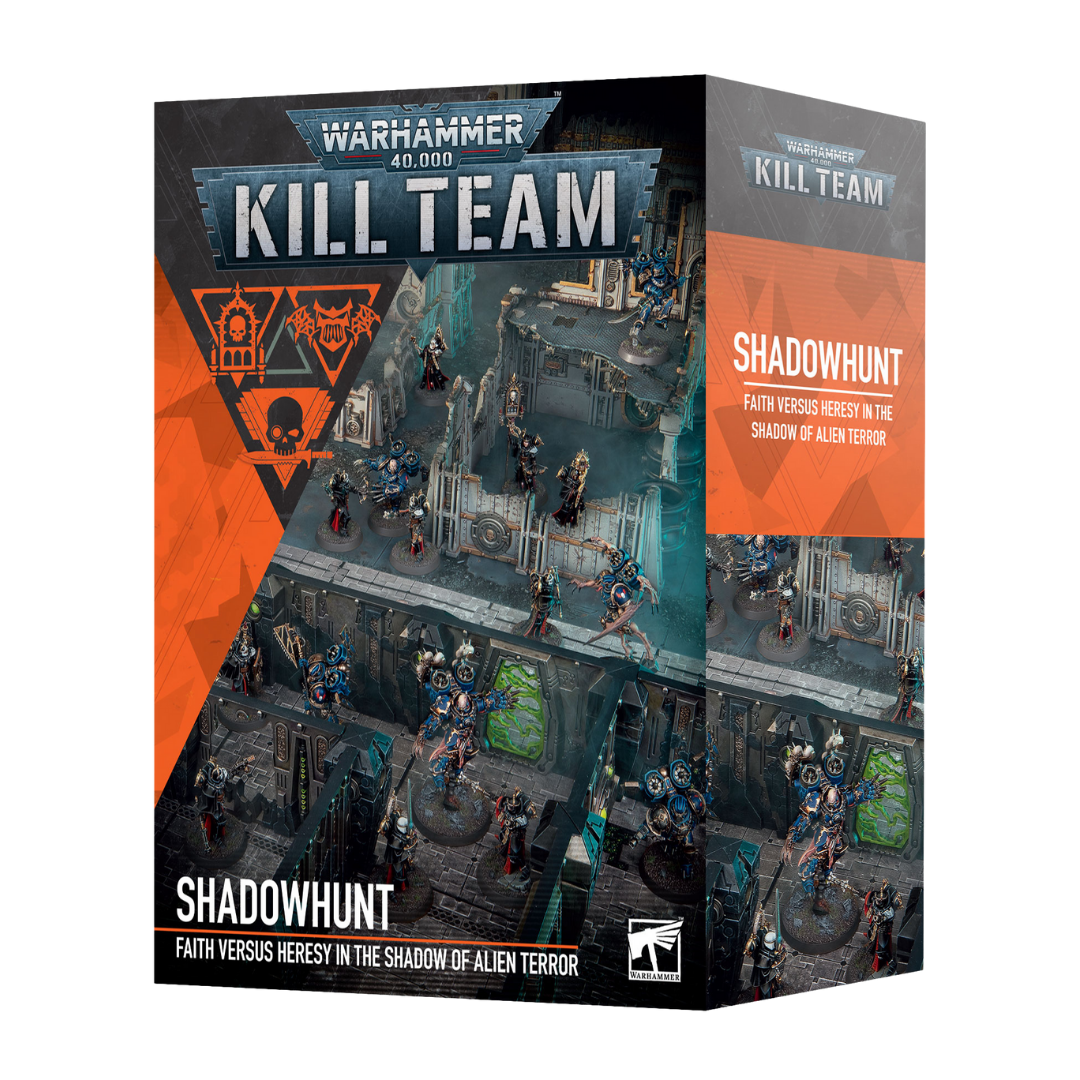 Warhammer 40k Kill Team Shadowhunt box art with Murderwing and Celestian Insidiants miniatures