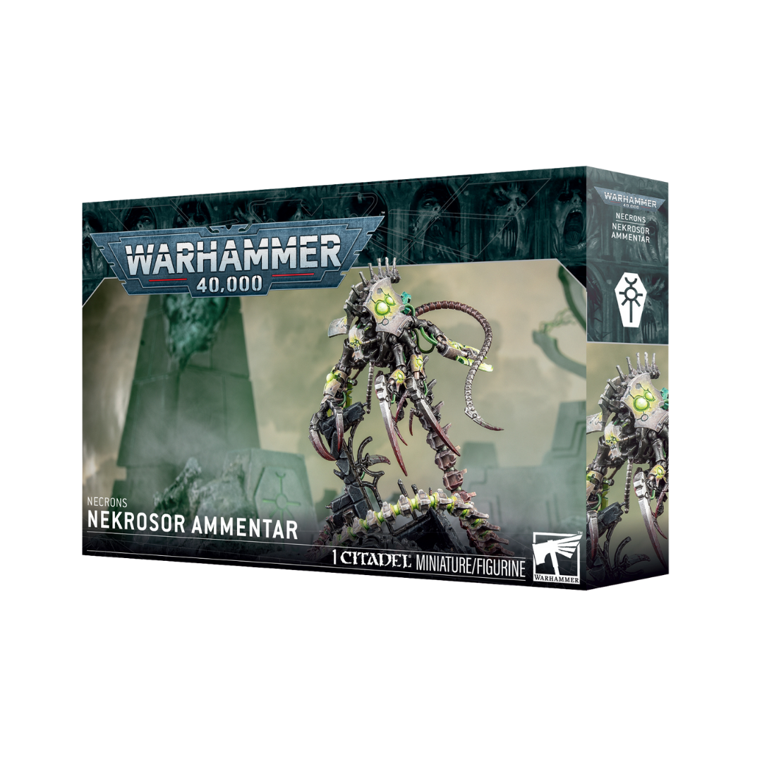 Warhammer 40k Necrons Nekrosor Ammentar multipart plastic miniature built and painted on the box art