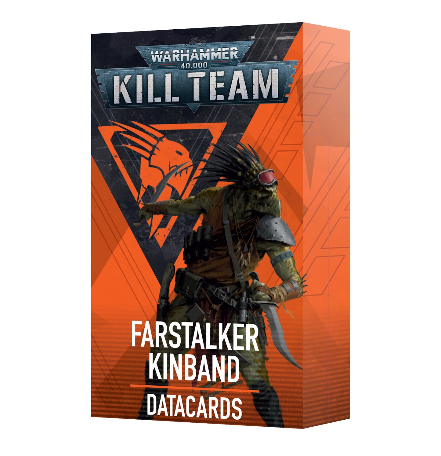 Warhammer 40K Kill Team Datacards for T'au Empire Farstalker Kinband, featuring 37 cards with faction rules, operative profiles, unique ploys, and more.