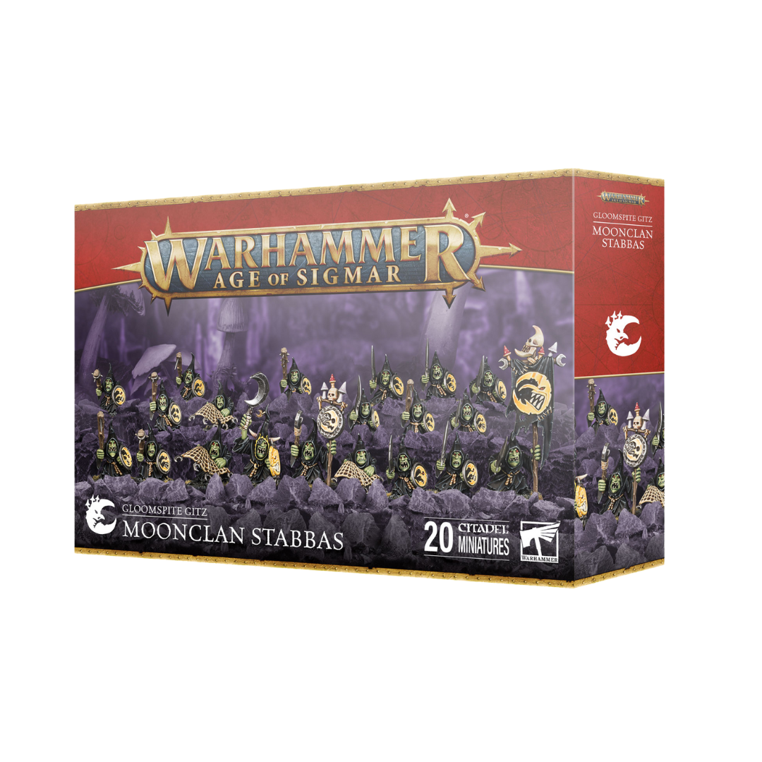 Warhammer Age of Sigmar Gloomspite Gitz Stabbas unit kit sprues and round bases, unpainted