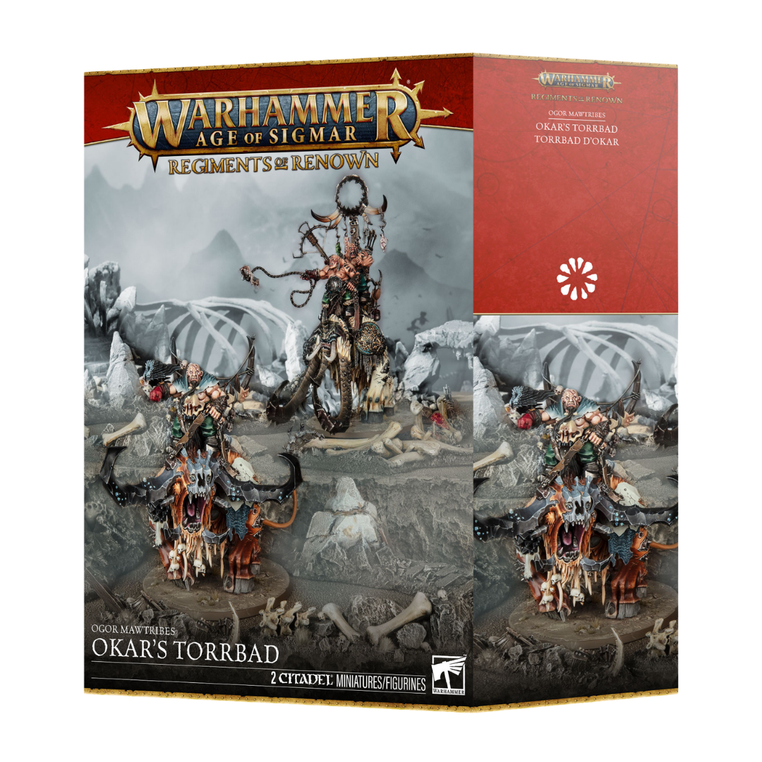 Warhammer Age of Sigmar Ogor Mawtribes Okar’s Torrbad Regiment of Renown two-miniature set.